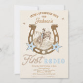 ヴィンテージブルーホースシューファーストRodeo 1st誕生日 招待状 (正面)