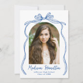 ヴィンテージブルーボウアーチ写真卒業 案内状 (正面)
