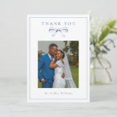 ヴィンテージブルーボウフォトフラッ結婚ト サンキューカード (スタンド正面)