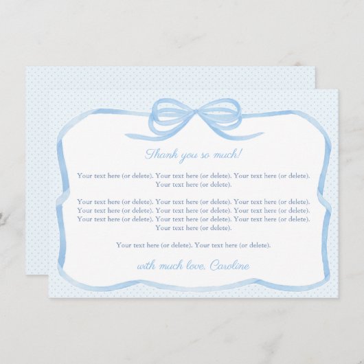 ヴィンテージブルーボウボーイベビーシャワーパーティー サンキューカード (正面/裏面)