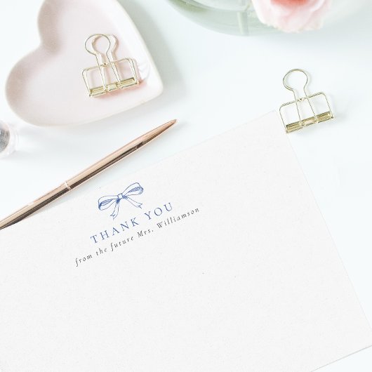 ヴィンテージブルーボウ未来ミセスブライダルシャワー サンキューカード