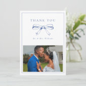ヴィンテージブルーボウ氏ミセス・フォト・フラット結婚ズ サンキューカード (スタンド正面)