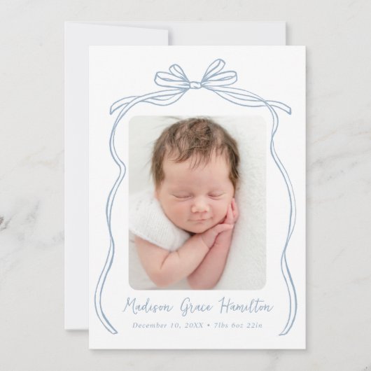 ヴィンテージブルーボウ2フォト誕生 案内状 (正面)