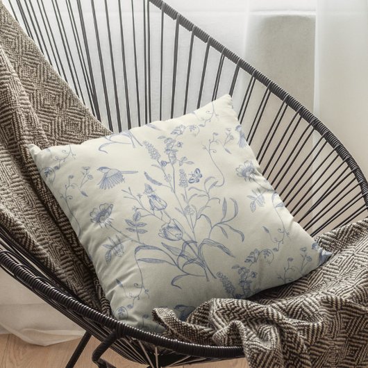 ヴィンテージブルーボタニカル春 クッション