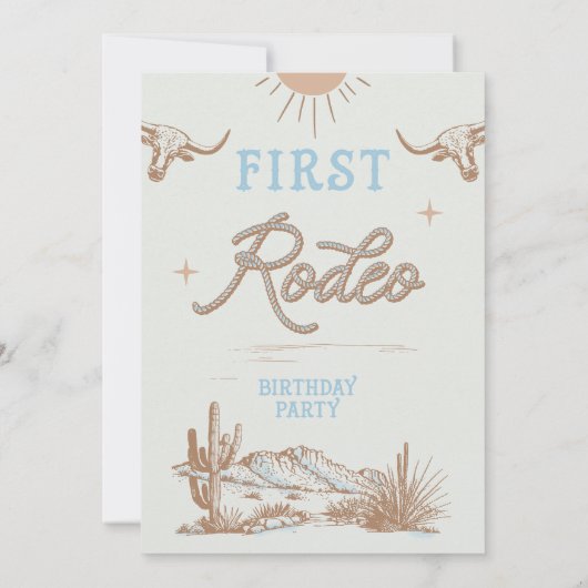 ヴィンテージブルーボーイズファーストRodeo 1st誕生日 招待状 (裏面)