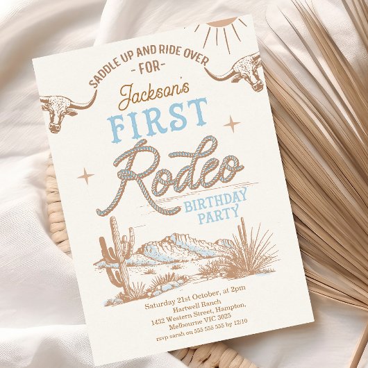 ヴィンテージブルーボーイズファーストRodeo 1st誕生日 招待状