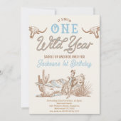 ヴィンテージブルーボーイズワイルドイヤー1歳の誕生日 招待状 (正面)