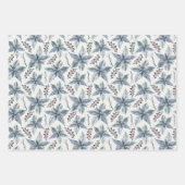 ヴィンテージブルーポインセチアのクリスマス ラッピングペーパーシート (正面3)