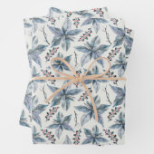 ヴィンテージブルーポインセチアのクリスマス ラッピングペーパーシート (インサイチュ)