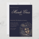 ヴィンテージブルーマルディグラカーニバルマスクパーティー 招待状 (正面)