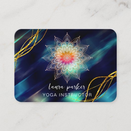 ヴィンテージブルーマンダラ金ゴールド瞑想ホリスティック 名刺 (正面)