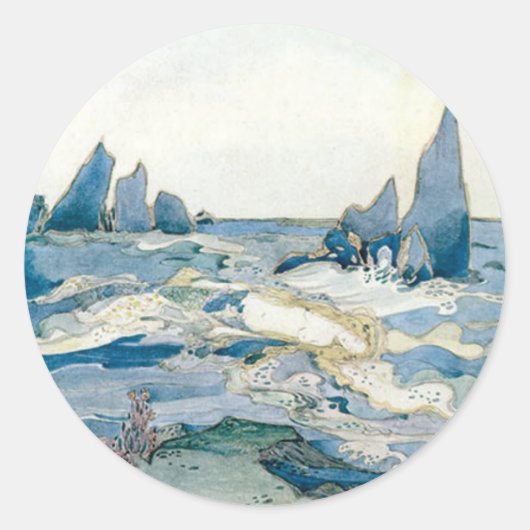 ヴィンテージブルーマーメイド海プリント ラウンドシール (正面)