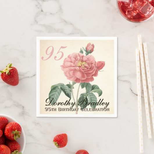 ヴィンテージブルーミングバラ95thバースデーパーティーPN スタンダードカクテルナプキン (インサイチュ)