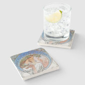 ヴィンテージブルームーンアルフォンスミュシャアールヌーボームーン ストーンコースター (横)