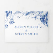 ヴィンテージブルーラインアート花photo 結婚. 三つ折り招待状 (カバー)
