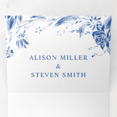 ヴィンテージブルーラインアート花photo 結婚. 三つ折り招待状 (内部最初)