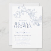 ヴィンテージブルーライン描フローラブライダルシャワー 招待状 (正面)