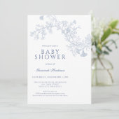 ヴィンテージブルーライン描フローラベビースシャワー 招待状 (スタンド正面)