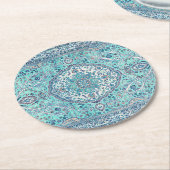 ヴィンテージブルーラグ ラウンドペーパーコースター (アングル)