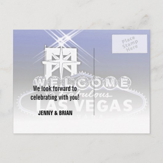 ヴィンテージブルーラスベガスウェディング日付を保存 案内ポストカード (裏面)