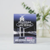 ヴィンテージブルーラスベガスウェディング日付を保存 案内ポストカード (スタンド正面)