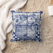 ヴィンテージブルーラビットフローラデダムデルフトコテージ クッション (ブランケット)