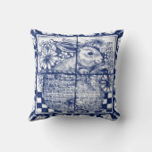 ヴィンテージブルーラビットフローラデダムデルフトコテージ クッション (裏面)