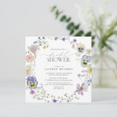 ヴィンテージブルーラベンダー押しワイルドフラワーシャワー 招待状 (スタンド正面)