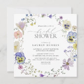 ヴィンテージブルーラベンダー押しワイルドフラワーシャワー 招待状 (正面)