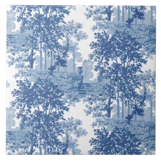 ヴィンテージブルーランドスケープ枠(UrnsおよびColumnsを含む) タイル (正面)