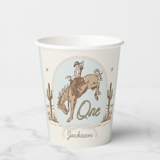 ヴィンテージブルーリトルバッカルーウェスタン1歳 紙コップ (左)
