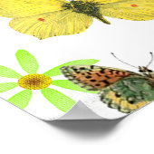 ヴィンテージブルーレッドイエローカラフル蝶 ポスター (角)