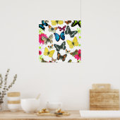 ヴィンテージブルーレッドイエローカラフル蝶 ポスター (キッチン)