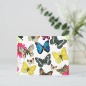 ヴィンテージブルーレッドイエローカラフル蝶 ポストカード (スタンド正面)