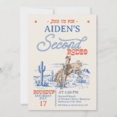 ヴィンテージブルーレッドブロンコ2ndロデオ2nd誕生日 招待状 (正面)
