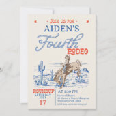ヴィンテージブルーレッドブロンコ4thロデオ4th誕生日 招待状 (正面)