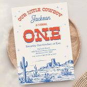 ヴィンテージブルーレッドリトルカウボーイ1st誕生日 招待状