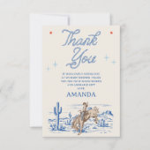 ヴィンテージブルーレッドロデオカウボーイベビーシャワー サンキューカード (正面)