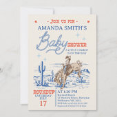 ヴィンテージブルーレッドロデオカウボーイベビーシャワー 招待状 (正面)