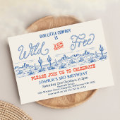 ヴィンテージブルーレッドロデオワイルドフリー3誕生日 招待状