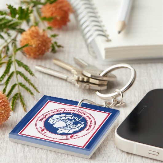 ヴィンテージブルーレッド白諺オークアコーンインクアート キーホルダー (正面右)