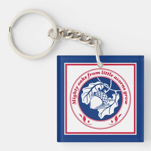 ヴィンテージブルーレッド白諺オークアコーンインクアート キーホルダー (正面)
