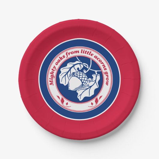 ヴィンテージブルーレッド白諺オークアコーンインクアート ペーパープレート (正面)