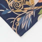 ヴィンテージブルーレッドchinoiserieフローラ フリースブランケット (角)