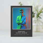 ヴィンテージブルーレトロ卒業写真 招待状 (スタンド正面)