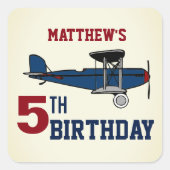 ヴィンテージブルーレトロ機誕生日パーティーのお願い スクエアシール (正面)