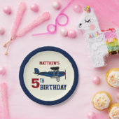 ヴィンテージブルーレトロ機誕生日パーティー ペーパープレート (パーティー)