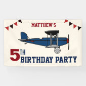 ヴィンテージブルーレトロ機誕生日パーティー 横断幕 (横)