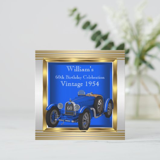 ヴィンテージブルーレーシングカーマン60thバースデーパーティー 招待状 (スタンド正面)