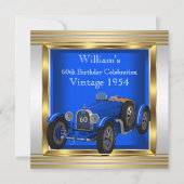 ヴィンテージブルーレーシングカーマン60thバースデーパーティー 招待状 (正面)
